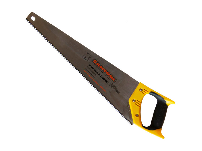 Ножовка "SANTOOL" 500 мм по дереву трехугловая заточка желто-черная двухкомпонентная ручка  TPI 7